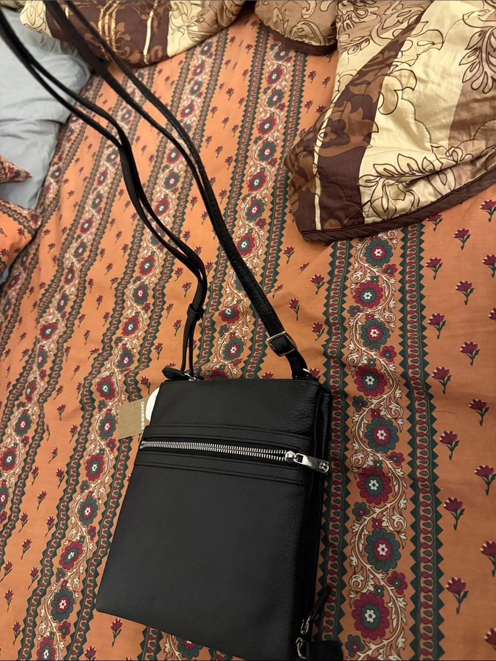 Giani Bernini Black Leather Messenger Bag with Silver Zip